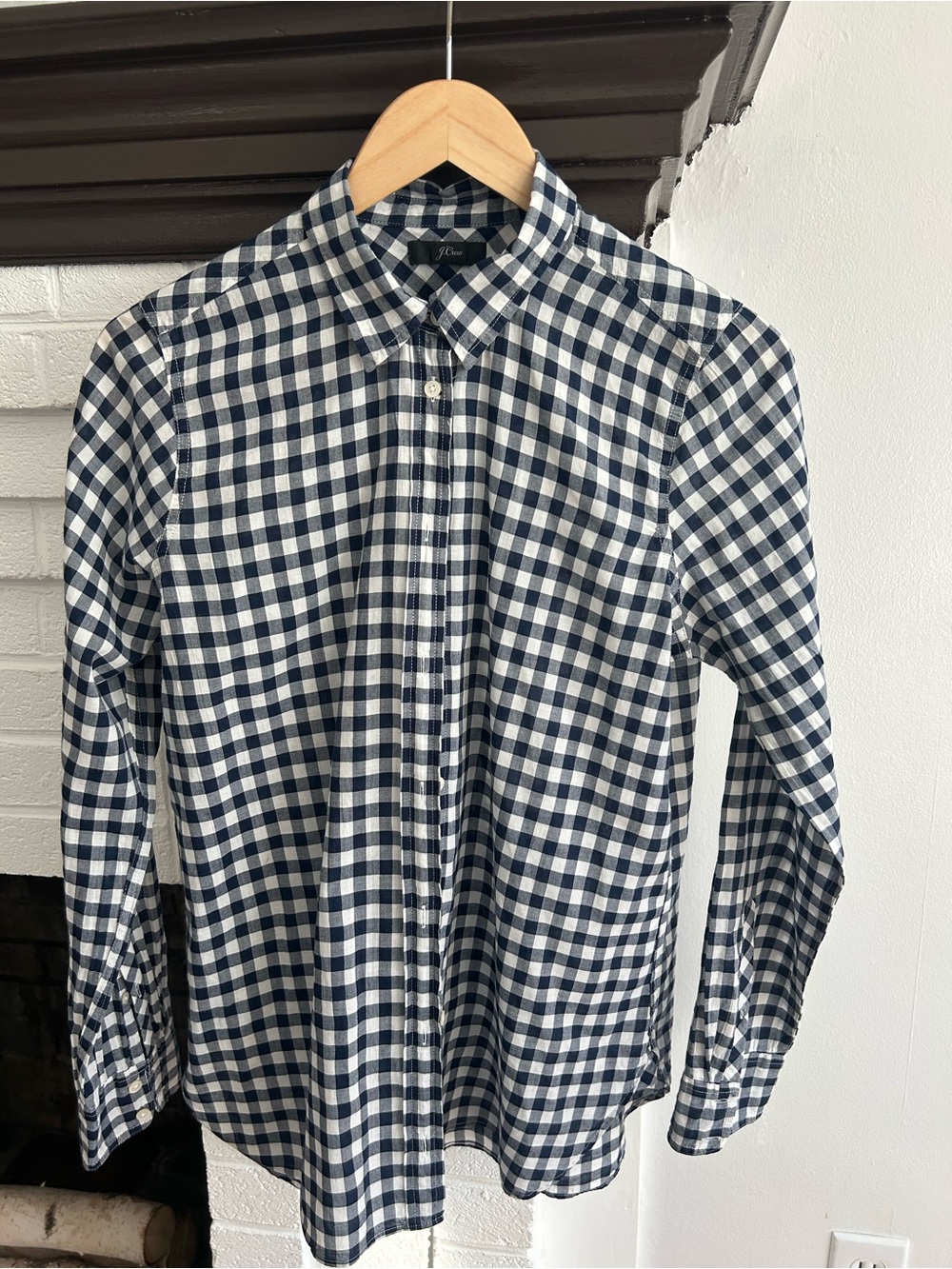 J. Crew Navy and White Gingham Button-Down Shirt